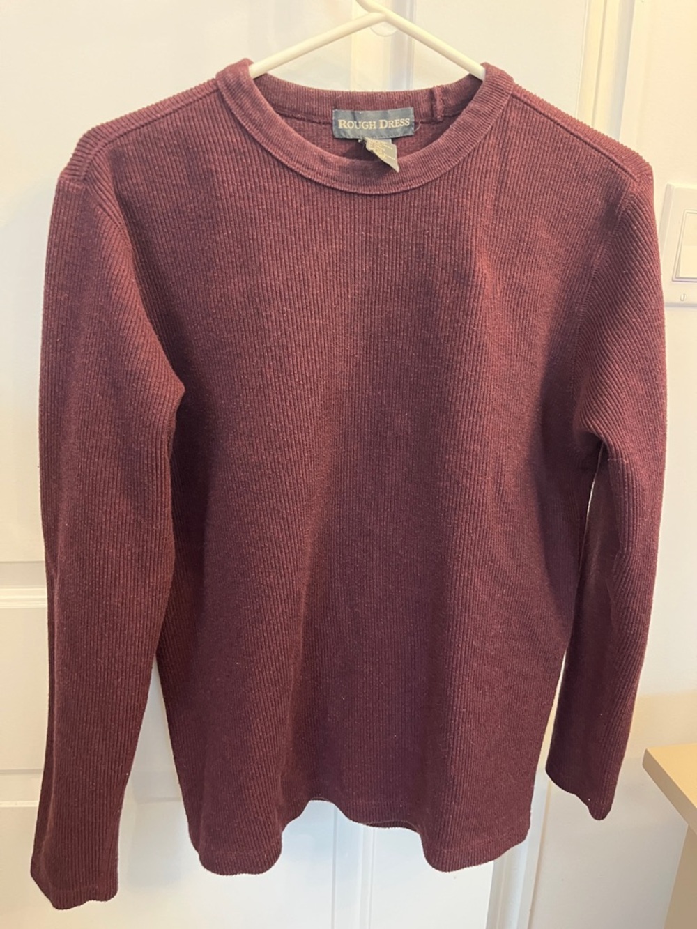 Rough Dress Long Sleeve Ribbed Crewneck Sweater - Burgundy